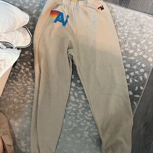 Aviator Nation Sweat pant Tan with logo on side size small